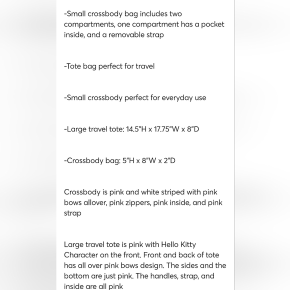 Hello Kitty Sanrio Travel Tote  Crossbody Bag Luggage  Tag 3 Piece Set NWT - Picture 10 of 10